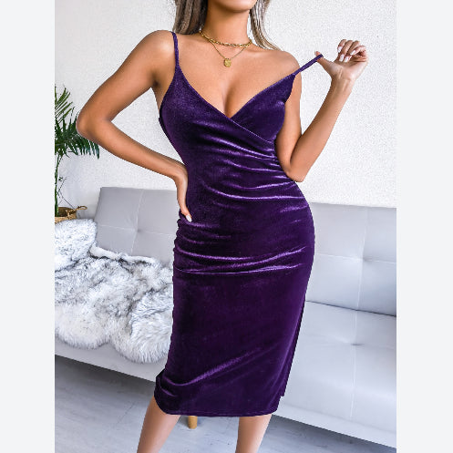 Plain Color Sleeveless V Neck Wholesale Bodycon Dresses Split Hem Sexy Evening Dresses Summer