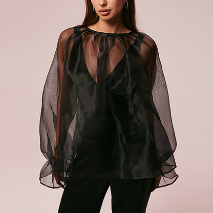 Mesh Long-Sleeved Loose See-Through Niche Blouse Wholesale Women'S Tops