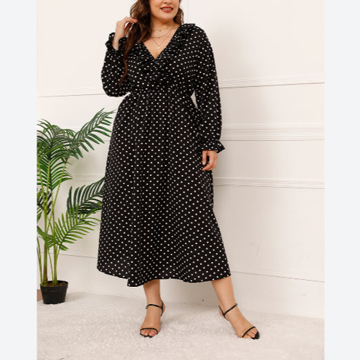 Polka Dot Print Puff Sleeve Bowknot Wholesale Plus Size Dresses