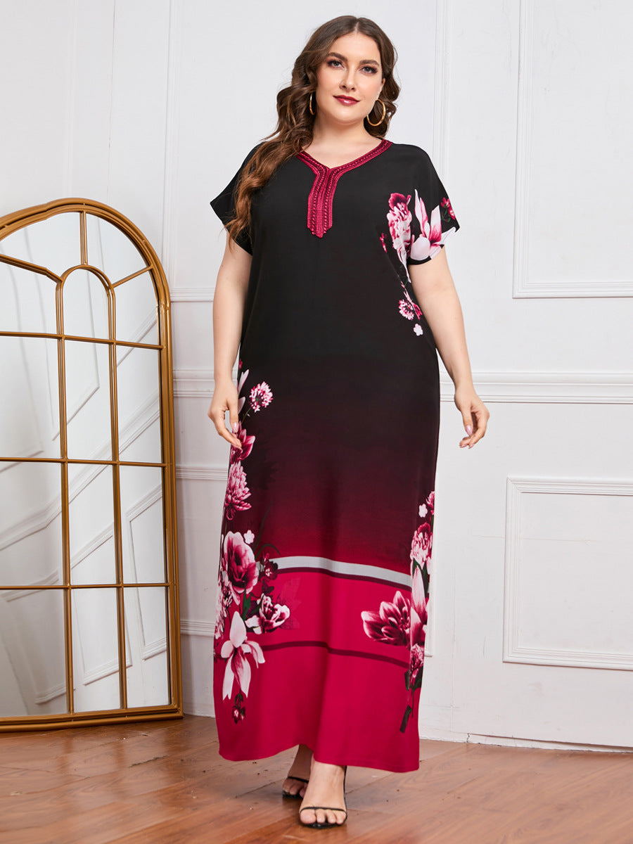 Casual Short-Sleeved Print Loose Maxi Dress Wholesale Plus Size Clothing