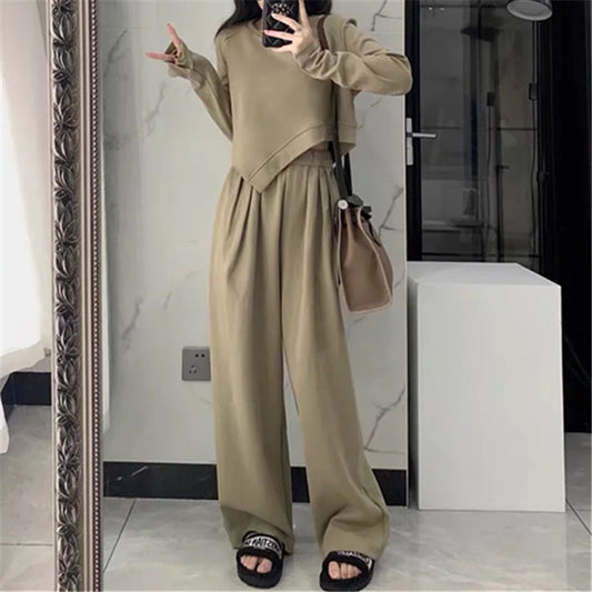 Design Sense Round Neck Solid Color Irregular Loose Fried Street Casual Sweater Wholesale Women Tops