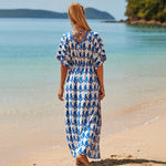 Fashion Print Short Sleeve Loose Drawstring Bikini Cover Up Resort Wholesale Beachwear