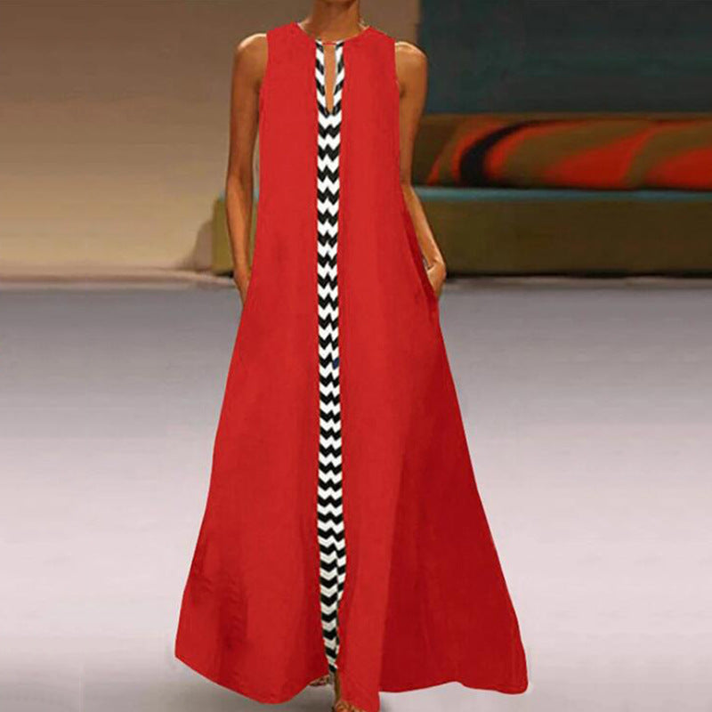 Block Patchwork Sleeveless Color Wholesale Maxi Dresses For Women