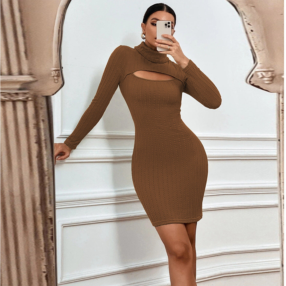 Sexy Hollow Slim Package Hip Long-Sleeved Dress Wholesale Dresses