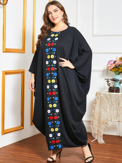 Robe Long Sleeve Loose Embroidered Curvy Dresses Wholesale Plus Size Clothing