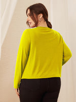 Casual Crew Neck Drawstring Top Solid Color Long Sleeve Wholesale Plus Size Clothing