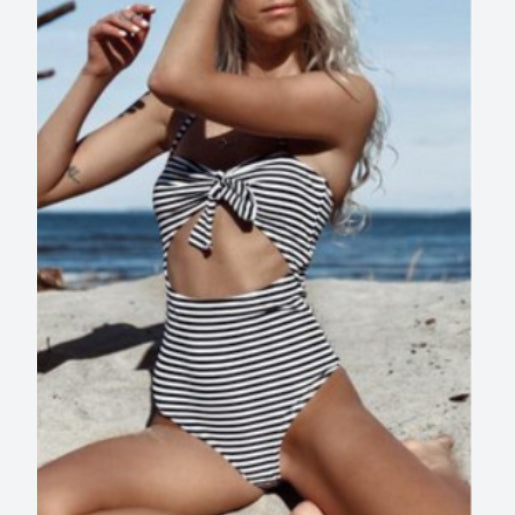 Striped One Piece Swimsuit Sexy Bowknot Backless Trendy Womens Swimwear Wholesale Vendors