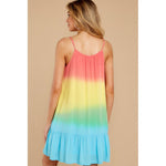 Tie-Dye Rainbow Gradient Print Sling Loose Ruffled Dress Wholesale Dresses