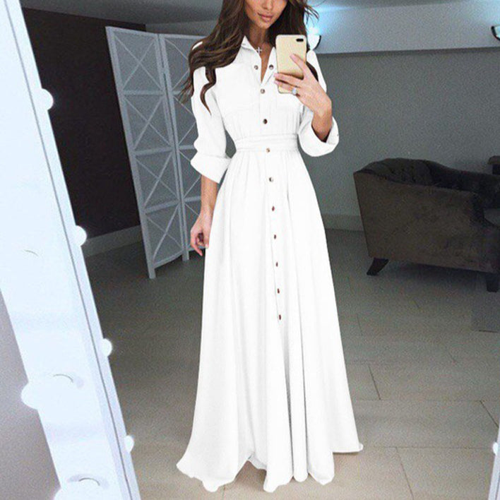 Slim Long Sleeve Button Tie Shirt Dress Wholesale Maxi Dresses