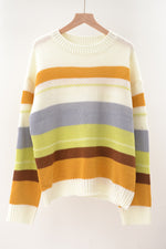 Fashion Casual Striped Knitted Tops Long Sleeve Loose Round Neck Women Wholesale Sweaters