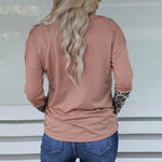 Leopard Print Stiching Long Sleeve Crew Neck Tops Casual Ladies Blouse Wholesale Women'S T Shirts