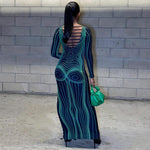 Fashion Print Backless Tight Round Neck Long Sleeve Maxi Dress Wholesale Dresses
