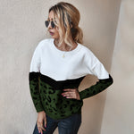 Fashion Leopard Long Sleeve Top Casual Crew Neck Women Wholesale Sweaters