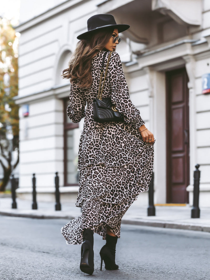 Leopard Print Fashion Elegant Layered Cake Dress Wholesale Dresses