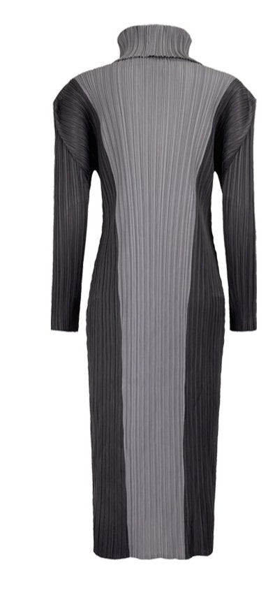 Turtleneck Colorblock Slim Long Sleeve Stylish Midi Dress