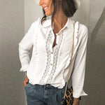 Lace Stiching Long Sleeve Solid Color Women'S Shirt Business Casual Wholesale Blouse