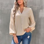 Fashion Button V-Neck Blouse Jacquard Shirt Wholesale Womens Tops