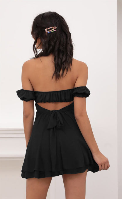 One-Neck Puff Sleeve Backless Strappy Sexy Dress Wholesale Dresses