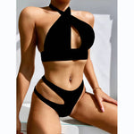 Halterneck Crossover Hollow Split Swimsuit Wholesale Womens Swimwear 2pcs Bikini Sets