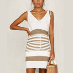 Striped Knitted Sling Dress Holiday Sexy V-Neck Lace Up Wholesale Dresses Summer