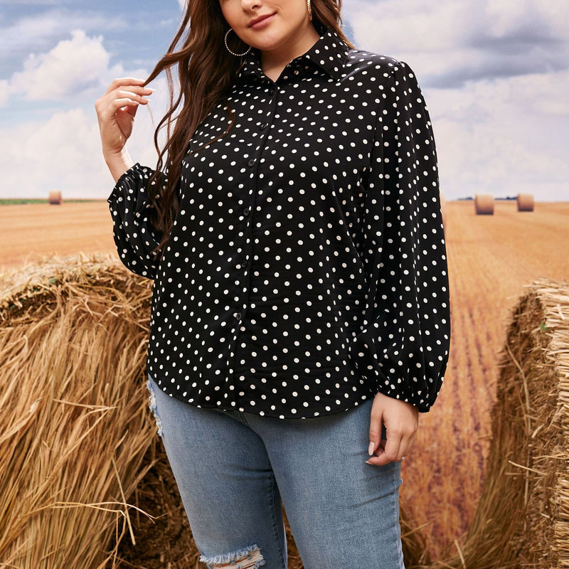Casual Polka Dots Lapel Shirt Long Sleeve Single-Breasted Wholesale Plus Size Clothing