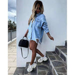 Turn Down Collar Long Sleeve Ripped Wholesale Denim Jacket for Women