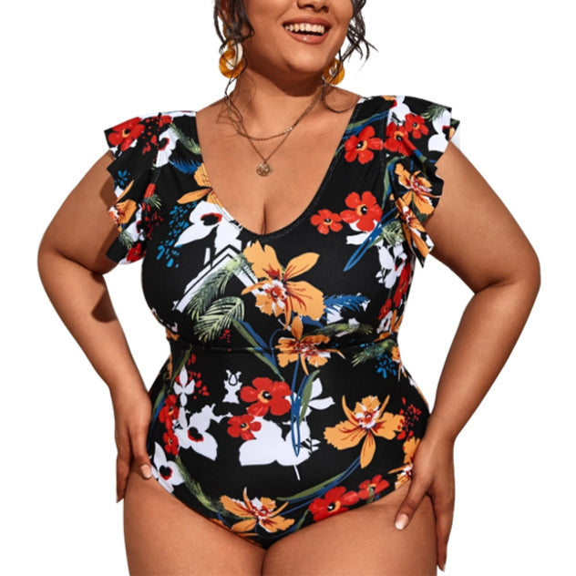 Floral Low Cut One Piece Plus Size Swimwear Wholesale