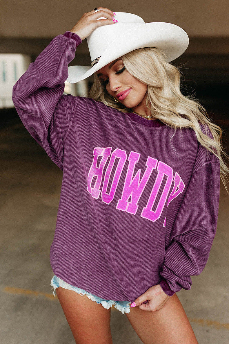Letter Print Casual Loose Round Neck Pullover Long Sleeve Sweatshirt Wholesale Women Top