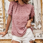 Solid Color Jacquard Swiss Dot Puff Sleeve Wholesale Blouses