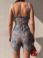 Sleeveless Floral Print Spaghetti Strap Lace Up Wholesale Rompers For Summer