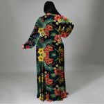 High Waist Floral Print Women Curve Wrap Dress Wholesale Plus Size Maxi Dresses