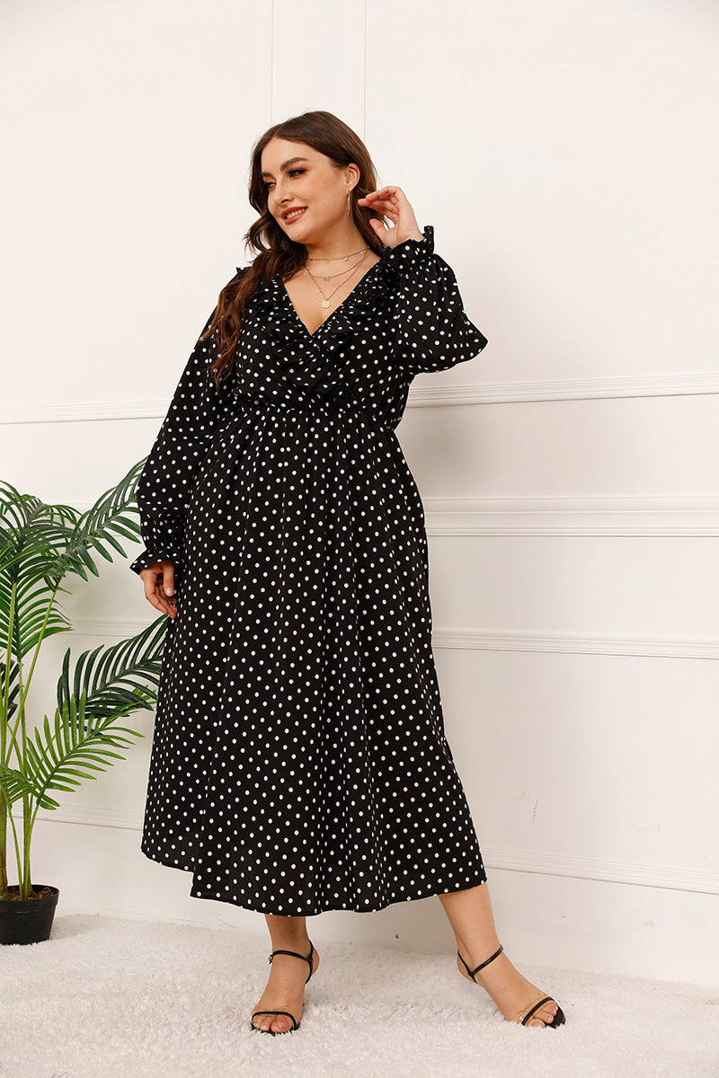 Polka Dot Print Puff Sleeve Bowknot Wholesale Plus Size Dresses