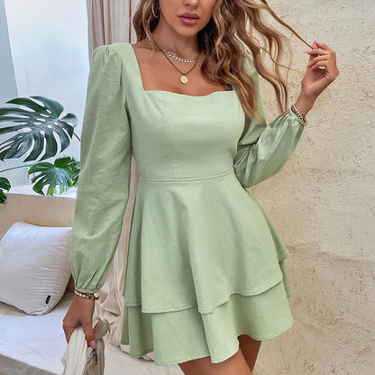 Sexy Backless Square Neck Long Sleeve Mini Dress Wholesale Dresses