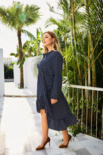 Fashion Polka Dots Irregular Hem Dress Resort Dresses Long Sleeve Wholesale Plus Size Clothing