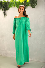 Off Shoulder Solid Color Lantern Sleeve Ruffles Loose Dress Casual Wholesale Maxi Dresses