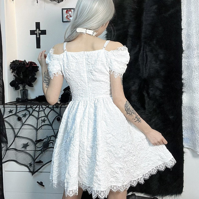 Dark Gothic One-Neck Lace Stitching See-Through Princess Dress Wholesale Dresses