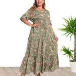 Wholesale Women'S Plus Size Clothing Round Neck Slit Printed Loose Bohemian Dress