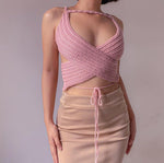 Knitted Wrap Chest Strap Wholesale Crop Tops