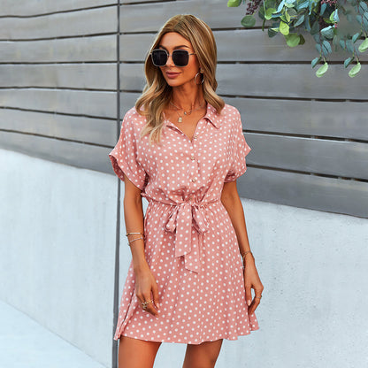 Polka Dot Printed Wholesale Dresses Short Sleeve Women Casual Dress