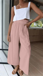 High Waist Cotton & Linen Casual Loose Women'S Long Wide Leg Trousers Wholesale Pants