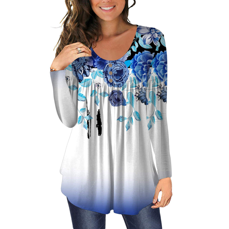 Fashion Casual Printed Tops Loose Crew Neck Long Sleeve Womens T Shirts Wholesale