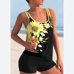 Sunflower Printed Tankinis Split Two Piece Swimwears High Waist Wholesale Swimsuit Vendors