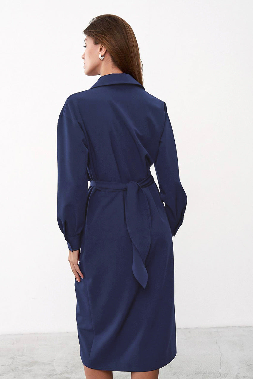 Fashion Long Sleeve Wrap Waist Midi Shirtdress Wholesale Shirt Dresses