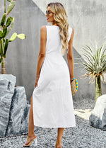Solid Color Summer Hollow Long Sleeveless Mid-Length Tank Dress Wholesale Dresses