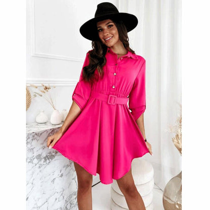 Casual Single-Breasted Shirt Dress Long Sleeve Solid Color Wholesale Dresses With Belt