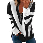Women Fashion Color Block Long Sleeve Zipper V Neck Wholesale Blouses