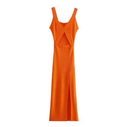 Cutout Orange Fashion Hip Slit Sling Knit Bodycon Dress Sexy Wholesale Jersey Dresses