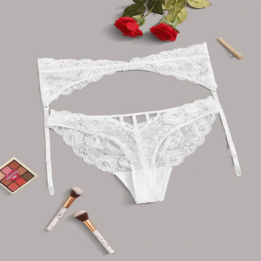 White Lace Garter Suit Retro Sexy Womens 2 Piece Sets Curvy Lingerie Wholesale Plus Size Clothing