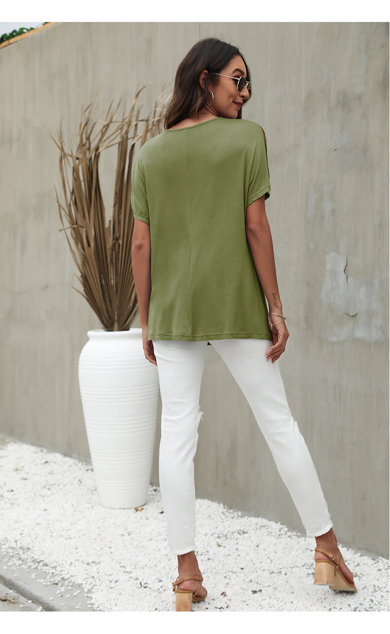 Solid Color Short Sleeve V Neck Wholesale T-shirts For Women Summer