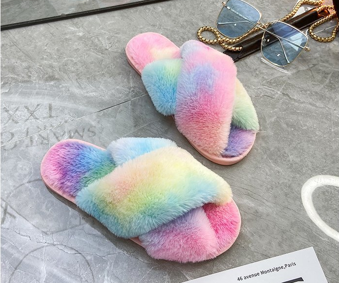 Crossover Home Plush Slippers Warm Color Wholesale Shoes Comfortable